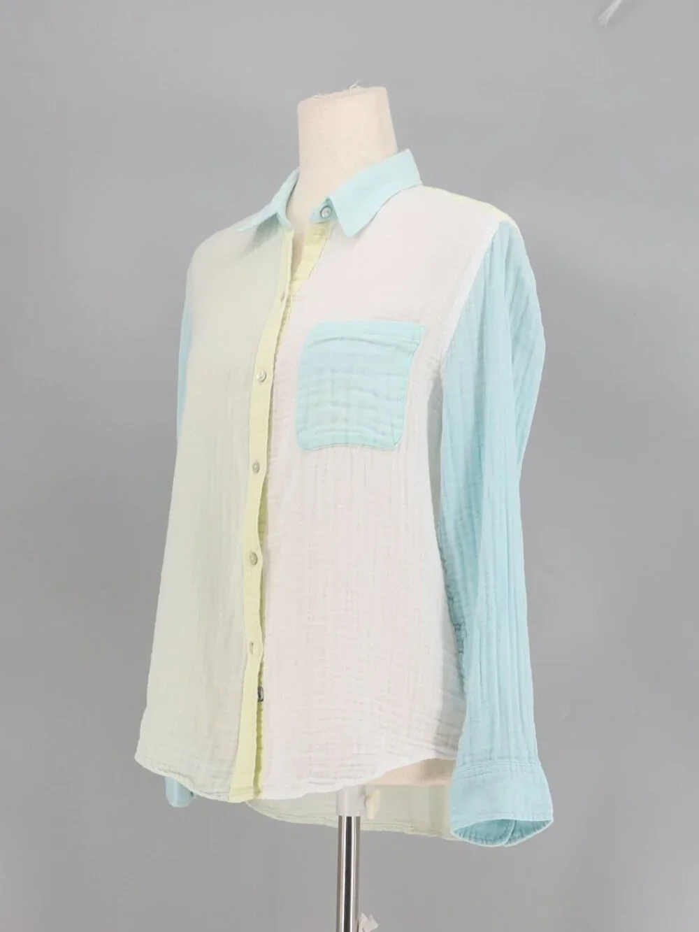 RAILS Ellis Mint Cotton Gauze Colorblock Button Down Shirt Size S - Picture 2 of 6